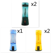 Set of 2 green, 1 blue, and 2 yellow USB rechargeable blenders, perfect for smoothies on the go.