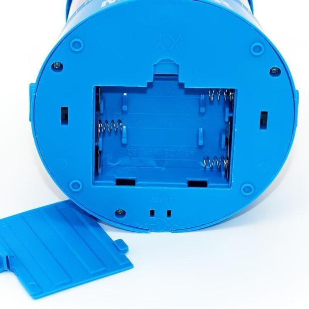 Bottom view of LED Star Night Light Projector showing battery compartment. Battery-powered for portable starlight projection in any room.