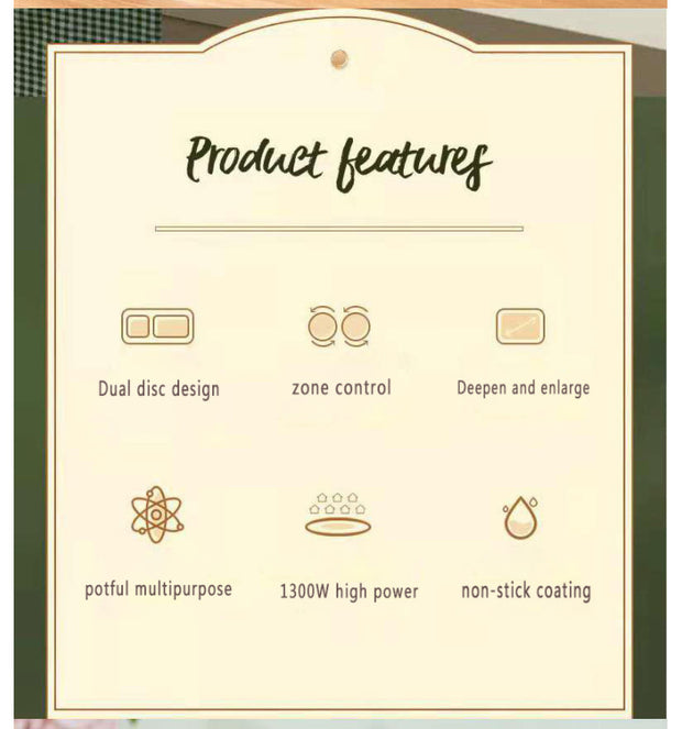 Roast All-in-one Pot features dual disc design, 1300W high power, non-stick coating, and multipurpose cooking for efficient meal prep.