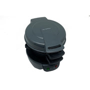 Gray multifunctional breakfast machine with closed lid and compact design, perfect for quick sandwich and egg cooking.