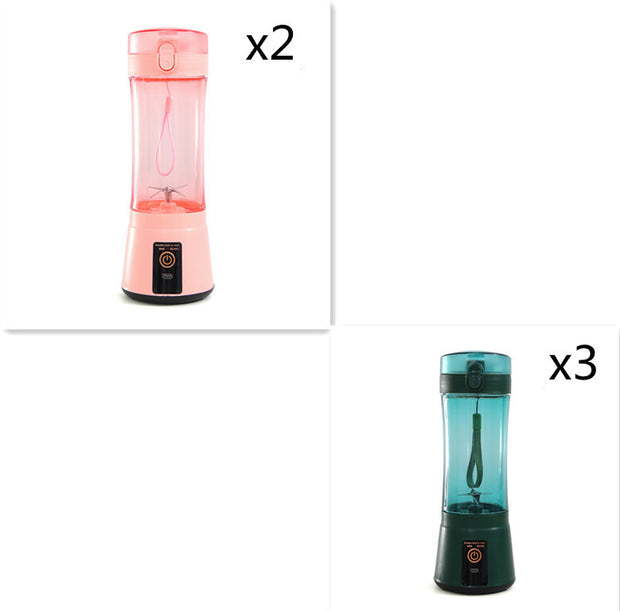 Set of 2 pink and 3 green USB portable blenders, compact and rechargeable for smoothies and juices.
