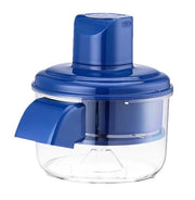 Close-up of Electric Rechargeable Grape Peeler with transparent bowl and blue lid, showcasing compact and modern kitchen gadget design.