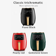 Smart Touch Air Fryer with Touch Control & Auto Power-off available in Piano Black, Pearly Red, and Gemstone Green color options.