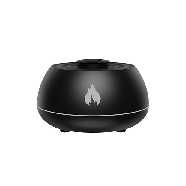Black Flame Aromatherapy USB Diffuser with sleek design and flame icon, perfect for modern home decor and sleep aid.