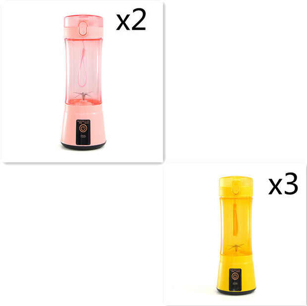 Set of 2 pink and 3 yellow USB rechargeable mini blenders, ideal for kitchen use and summer drinks.