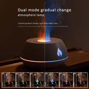 Flame Aromatherapy USB Diffuser featuring dual mode 7 color light and gradual color change for a calming sleep environment.