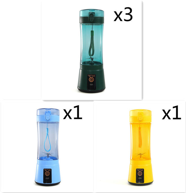 Set of 3 green, 1 blue, and 1 yellow USB portable blenders, compact and efficient for blending anywhere.