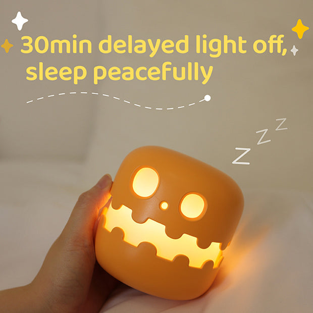 Pumpkin Bedside Lamp - Halloween Decor featuring 30-minute auto shut-off for peaceful sleep and cozy bedroom ambiance.