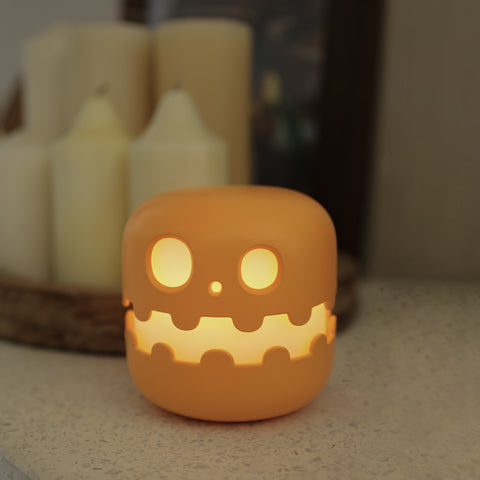 Pumpkin Bedside Lamp - Halloween Decor with round eyes and LED glow, ideal for mantle or tabletop Halloween night lighting.