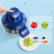 Electric Grape Peeler with timer icons for peeling tomatoes and grapes, highlighting fast operation and efficient fruit preparation.
