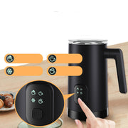 Close-up of control panel on Stainless Steel Milk Frother - Electric Machine | 400W, 160ML showing hot and cold frothing options for versatile use.