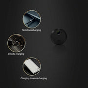 HDQ15 Home Surveillance Camera 1080P with charging options including notebook, vehicle, and power bank, offering versatile power solutions.