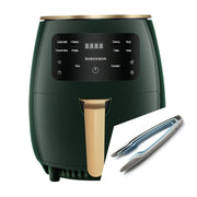Smart Touch Air Fryer with Touch Control & Auto Power-off in green, bundled with silicone tongs for convenient and safe cooking.