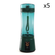 Five green wireless USB rechargeable blenders, ideal for travel, gym, and kitchen smoothie blending.