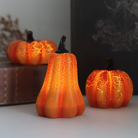 Halloween Pumpkin LED Lantern trio with realistic textures and warm glow, perfect for indoor party decorations and autumn-themed setups.