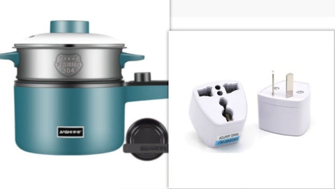 Mini Kitchen Multi-Function Electric Pot with travel plug adapters, suitable for international use and fast cooking.