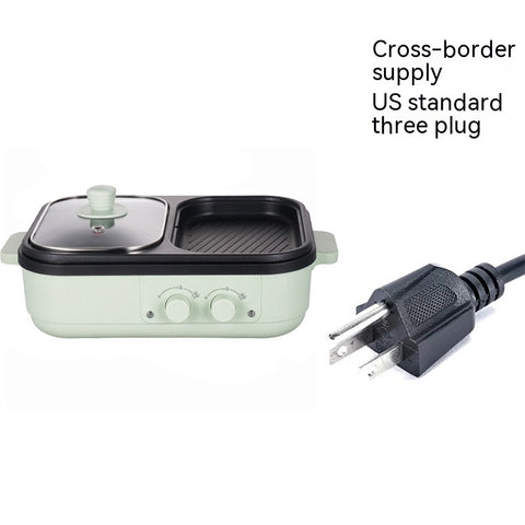 Roast All-in-one Pot with US plug, compact dual-function electric cooker for boiling and grilling, suitable for 1-2 people.