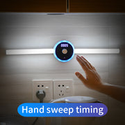 Smart Cabinet Light Clock Timing Sensor Light with hand sweep activation and LED display, ideal for kitchens or workspaces.
