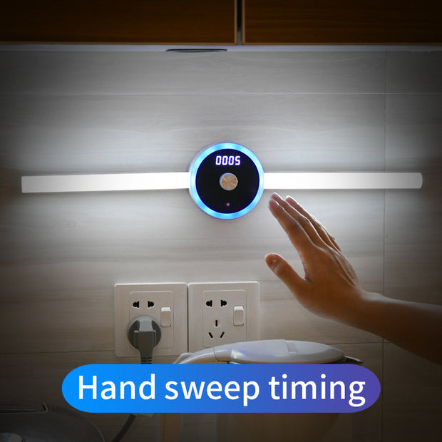 Smart Cabinet Light Clock Timing Sensor Light with hand sweep timer function, shown in a kitchen setting for convenience.