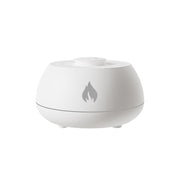 White Flame Aromatherapy USB Diffuser with minimalist design and flame logo, ideal for calming aromatherapy sessions.