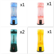 Set of 1 blue, 1 pink, 2 green, and 1 yellow USB rechargeable blenders, perfect for family smoothie needs.