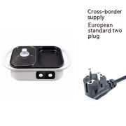 Electric Cooking Pot with European standard two plug, dual-zone design for grilling and boiling, ideal for cross-border use.