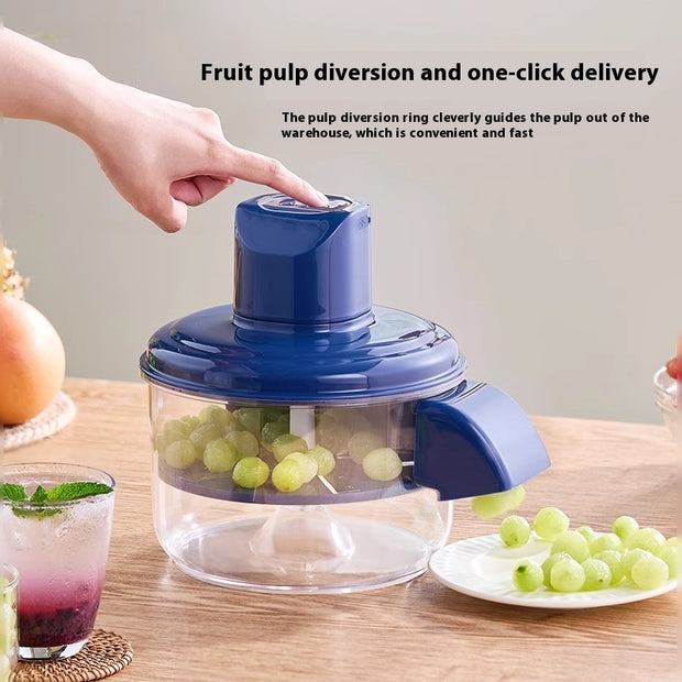Electric Fruit Peeling Machine with pulp diversion feature, efficiently guiding peeled grapes into serving bowl for easy use.